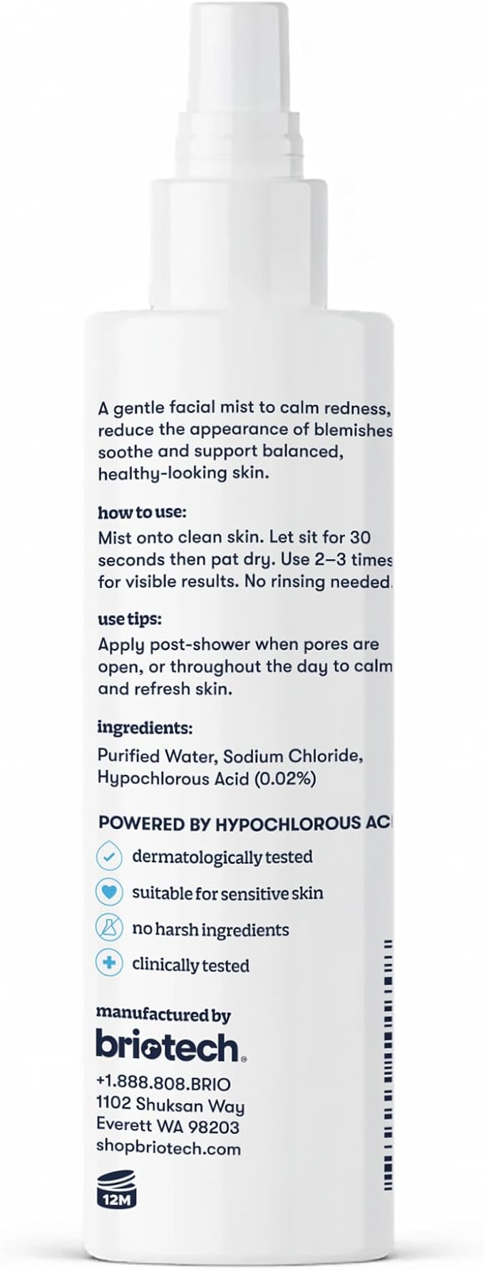 BRIOTECH Renew Toner, Hypochlorous Acid Spray, Minimize Appearance of Blemishes, Soothing Facial Mist for Sensitive Skin, Calm Redness & Bumps, Vegan, 4 fl oz (4 Pack)