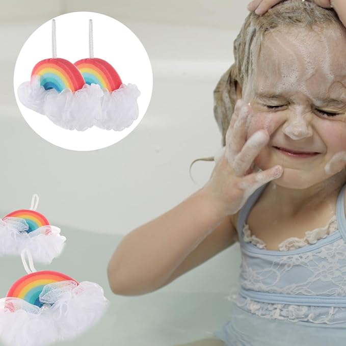 Beaupretty 2pcs Rainbow Shower Sponge Exfoliating Bath Scrubber for Boy Girl Bright Design for Fun Bath Soft Body Scrubber for Gentle Exfoliation