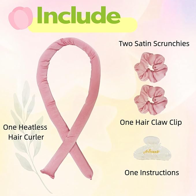 Serenade Sparkling Satin Heatless Curls Overnight, Heatless Hair Clurer Curling Rod Headband, No Heat Curling Rod Hair Roller for Women and Girls to sleep in, White