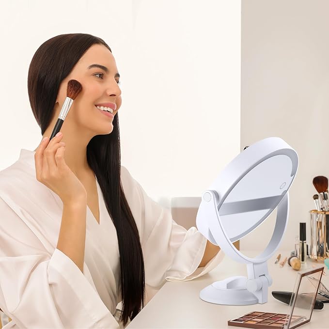 1X 10X Magnifying Shower Mirror with Lights, Rechargeable Lighted Manification Shaving Mirror No Drilling Locking Suction Mount, Double Sided 360° Bathroom Mirror for Men, Tabletop Makeup Mirror