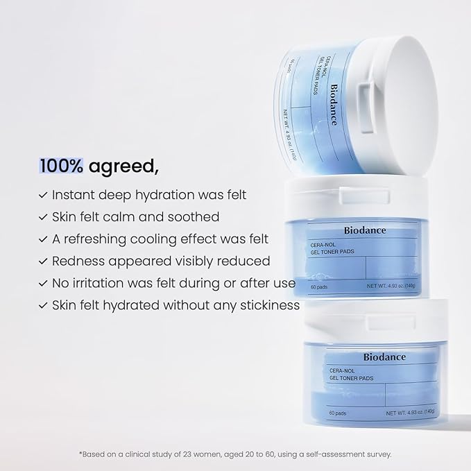 Biodance Cera-nol Gel Toner Pads | Hydrating, Soothing Korean Toner Pads for Sensitive Skin | 4.93 fl.oz.(140g), 60Pads