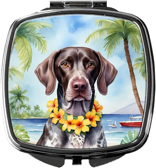 Caroline's Treasures German Shorthaired Pointer Luau Compact Mirror Decorative Travel Makeup Mirror for Women Girls Gifts Pocket Makeup Mirror Folding Handheld