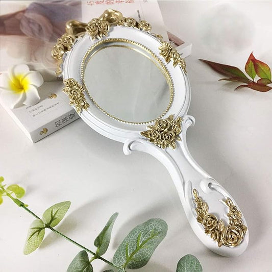 Vintage Hand Held Mirror, Vanity Rose Gold Makeup Mirror, Compact Travel Handheld Mirros, Gift for Mom, Wife, Girl Friend