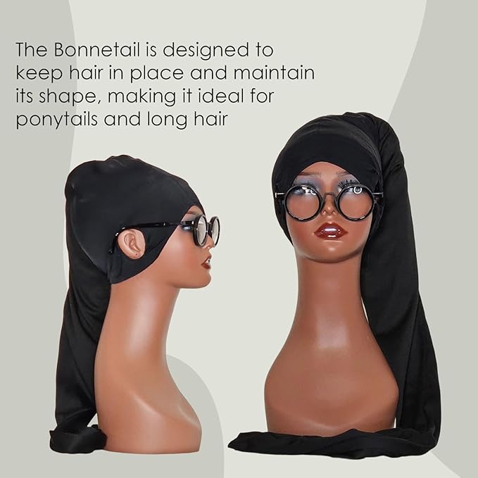 Bonnetail for Women, Long Bonnet for Ponytails, Hair Care, Bonnetail for Sleeping with Ear Slots