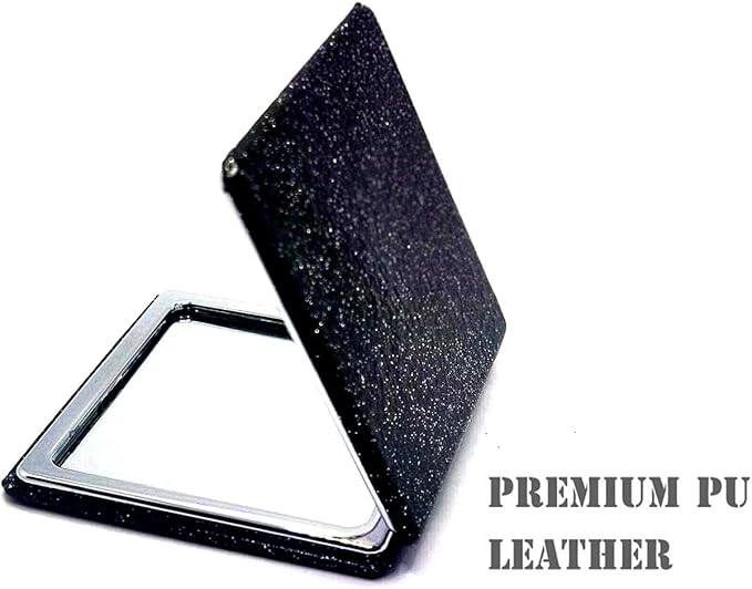 Black Compact Makeup Mirror for Men and Women, 1x/2x Magnifying Foldable Cosmetic Mirror, Portable Double-Sided Travel Mirror for Beauty, Elegant Vanity Mirror for Pocket Purse Clutch