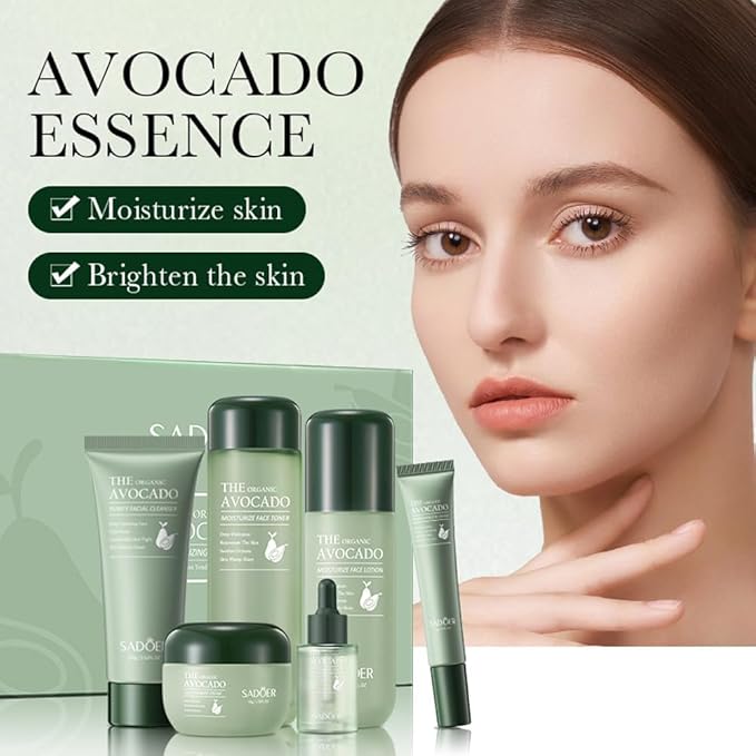 6pcs Avocado Skincare Kit, Skin Care Gift Set with Facial Cleanser, Toner, Lotion, Face Serum, Face Cream, Eye Cream For Hydrating Skin, Anti-Aging Skin For Women Teen Girls (Large, 6, Count)
