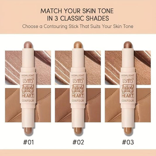 Radiant Glow & Defined Contours: 2-in-1 Highlighter & Contour Stick - Trio Shades for Flawless Skin Match, Effortless Beauty in a Swipe!