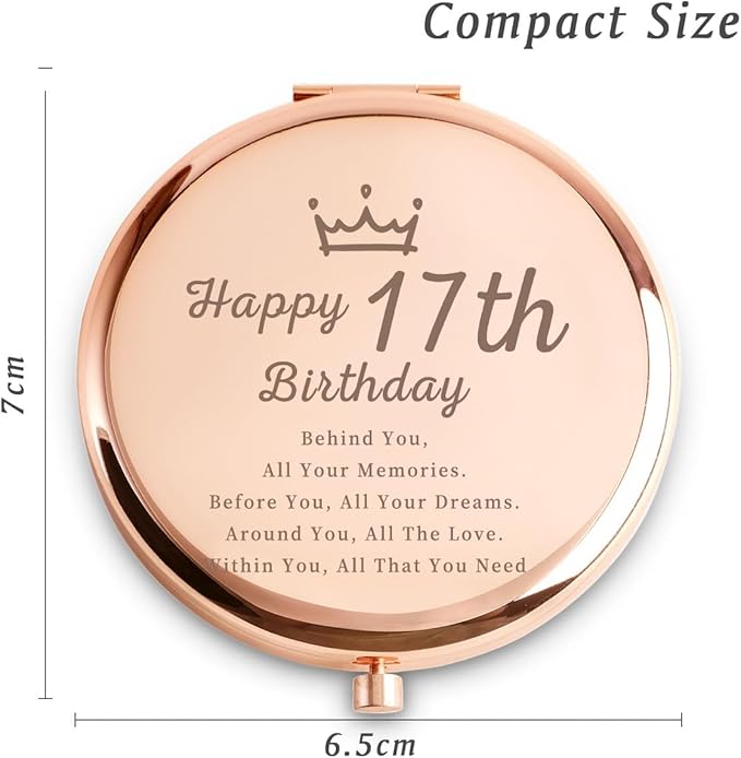 18th Birthday Gifts for Girls, Sweet Female Presents for 18 Year Old Daughter Niece Granddaughter Sister Friend, Personalized Engraved Compact Mirror Gift Ideas