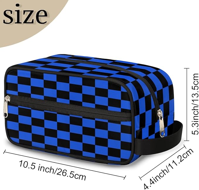 Black Blue Checkerboard Hanging Toiletry Bag,Travel Hygiene Kits for Boys Mens,Waterproof Makeup Carry-on Bags,Cosmetic Bag,TSA Approved Shave Dopp Kit for Toiletries Shower Bathroom Accessories Gifts