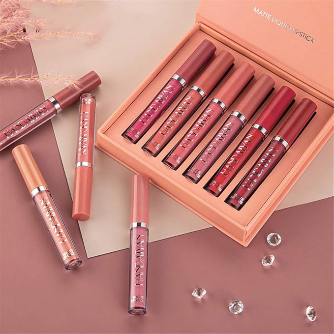 BONNIE CHOICE 6Pcs Nude Matte Liquid Lipstick Set, Waterproof Long Lasting Non-Stick Cup Nude Lipstick 24 Hour Not Fade Matte Lipstick Professional Lip Gloss Makeup Gifts for Women (Set A)