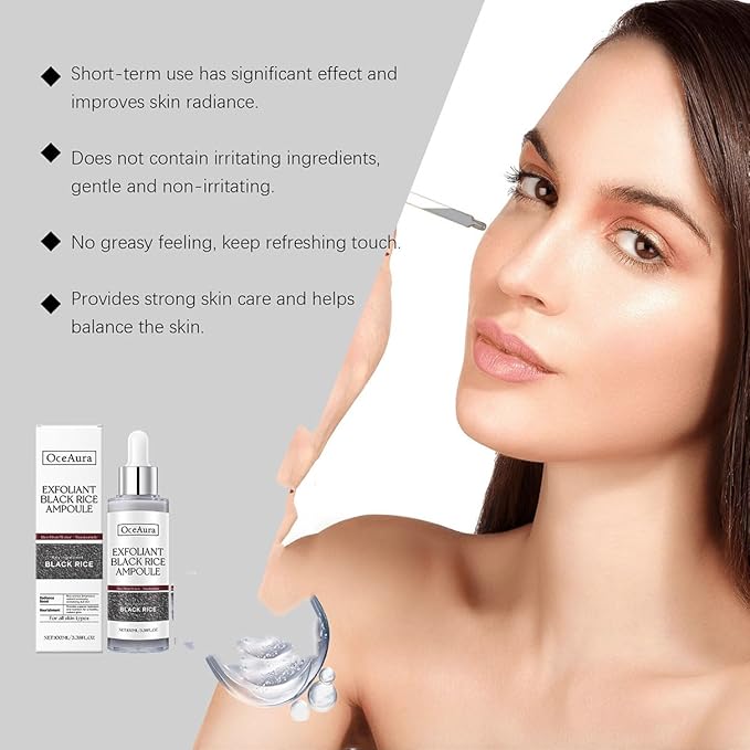 Black Rice Peeling Ampoule, 2025 New Soft Rice Exfoliating Face and Body Black Rice Exfoliant for All Skin Types (Black, 1PCS)