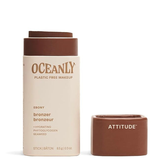 ATTITUDE Oceanly Plastic-Free Lightweight Bronzer Stick, Titanium Dioxide-Free, EWG Verified, Vegan & Cruelty-free Makeup, Ebony, 0.3 Ounces