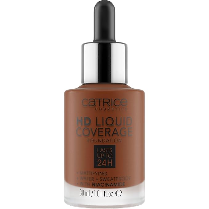 Catrice | HD Liquid Coverage Foundation | 24H Wear, Matte Finish, High Coverage, Waterproof Formula with Niacinamide | Vegan & Cruelty Free (097 | Cool Mocha)