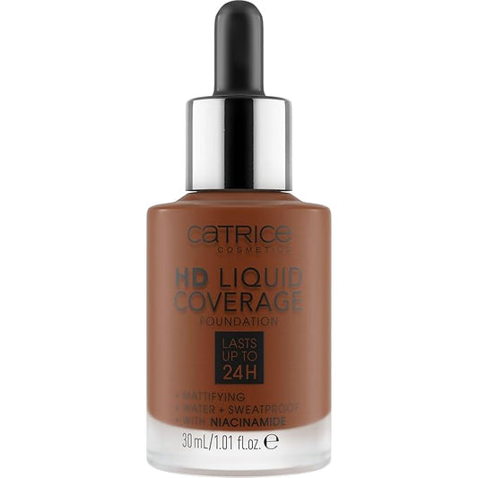 Catrice | HD Liquid Coverage Foundation | 24H Wear, Matte Finish, High Coverage, Waterproof Formula with Niacinamide | Vegan & Cruelty Free (097 | Cool Mocha)