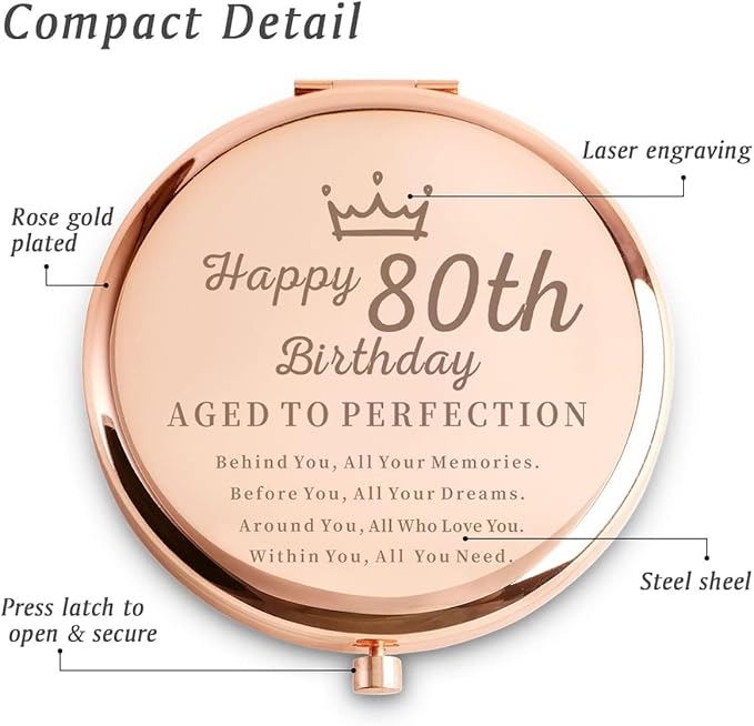 85th Birthday Gifts for Women, Best Female Presents for 85 Year Old Aunt Nana Grandma Mom, Personalized Engraved Compact Mirror Gift Ideas