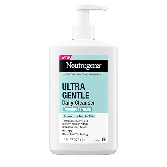 Neutrogena Ultra Gentle Foaming Facial Cleanser, Foaming Face Wash for Sensitive Skin, Gently Cleanses Away Dirt, Oil & Makeup Without Over Drying, Fragrance-Free, 16 fl. oz