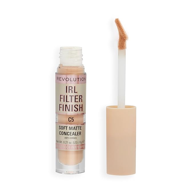Revolution, IRL Filter Finish Concealer, Full Coverage, Oil-Free, Long-Lasting & Lightweight Formula, Infused with Hyaluronic Acid, Vegan & Cruelty-Free, C5, 0.21 oz