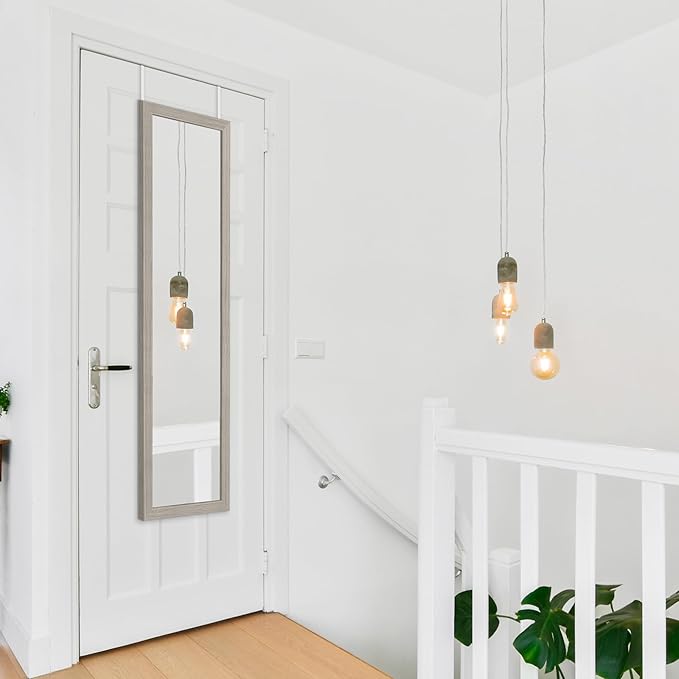 Americanflat 12x48 Over The Door Mirror - Hanging Full Length Mirrors with Engineered Wood - Modern Mirror for Bathroom, Bedroom, Living Room - Mirrors for Wall Display and Home Decor - Driftwood