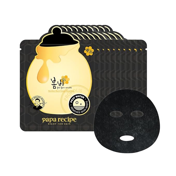 Papa Recipe Bombee Honey Mask Pack 25g * 10 sheets - Sheet Mask, Facial Skin Care, Korean Skin Care, K-Beauty, Ampoule Solidified, For radiant skin (Black)