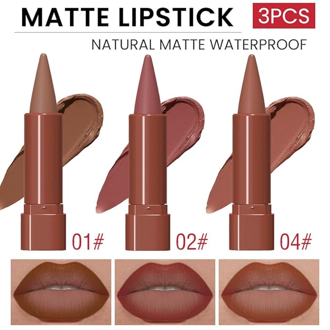 BINGBRUSH 2-in-1 Gradient Matte Lipstick & Lip Liner Set,3Pcs Long Lasting Waterproof Lip Crayon for Women, Flawless Contour, Lightweight Ombre Lip Color Pencil(01#&02#&04#)