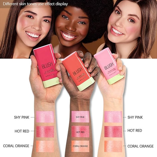 Multi-Use Makeup Blush Stick, Tinted Solid Moisturizer On-the-Go Blush, Multi-use Cream Blush Stick for Cheek & Eyes & Lips, Waterproof Natural Nude Makeup for All Skin (1# Shy Pink)