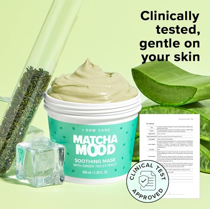I DEW CARE Wash-Off Mask - Matcha Mood | Korean Facial Soothing Green Tea Skincare for Dry and Sensitized Skin, Korean Face Mask Skin Care for Face, 3.38 Oz