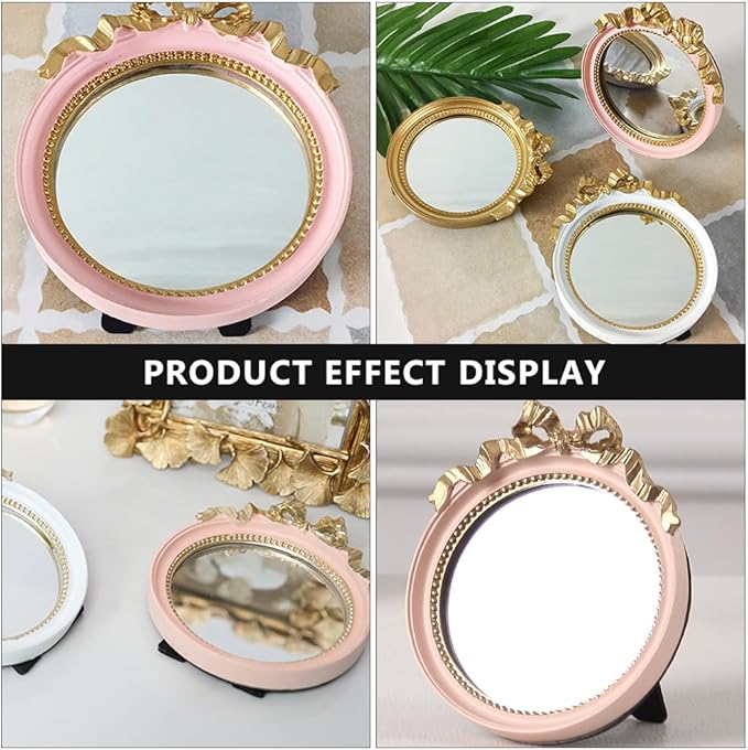 1pc Round Portable Makeup Mirror with Bowknot Design Elegant Resin Small Mirror for Women Travel-Friendly Compact Vanity Colors