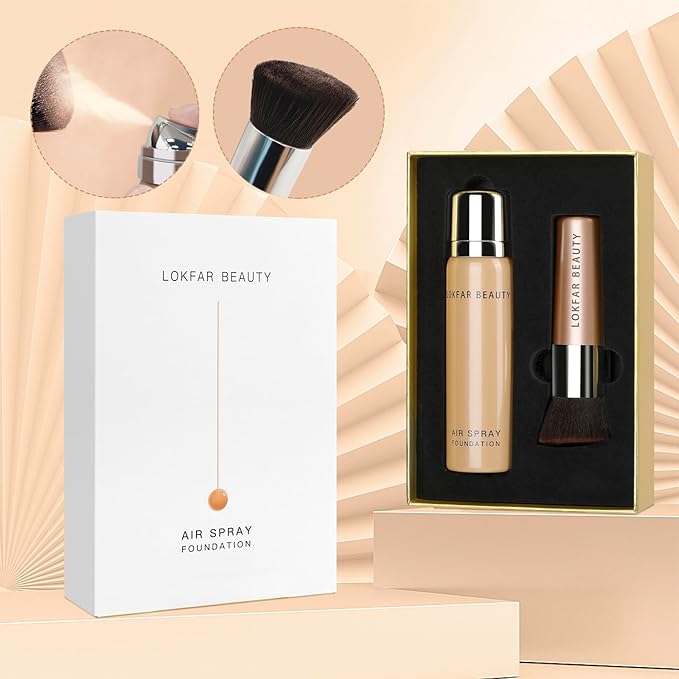 AirBrush Foundation Spray, Silky Mist Spray Makeup Kit with Brush, Full Coverage Foundation for Smooth Radiant Finish, Formula Breathable Lightweight Hydrating | #01 Porcelain