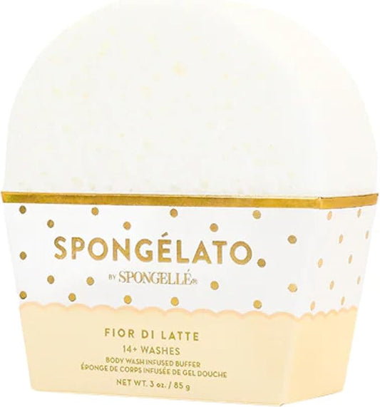 Spongelato Loofah Exfoliating Body Scrubber by Spongelle | Infused with Body Wash | Bath & Shower Loofah for Women | 14+ uses | Fior de Latte (Vanilla) Gelato Inspired