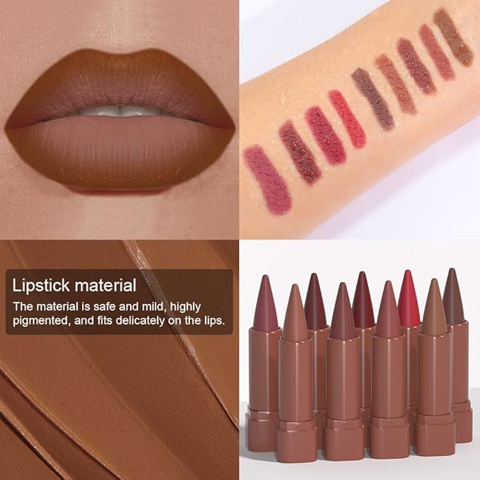 Matte Lip Crayon Lip Liner and Lipstick Combo Sets, Warm Brown Gradient Matte Lip Bar And Lip Liner Set, Contour Gradual Ombre Effect Lip Pencil For Old Women, Long Lasting Waterproof Smudge Proof