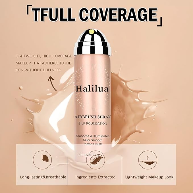 Airbrush Foundation Makeup Spray, Mini Travel Makeup,Silk Airbrush Flawless Setting Spray,Long-lasting&Waterproof Foundation for Smooth Radiant Creamy Skin,Breathable Anti-aging(01# Natural)