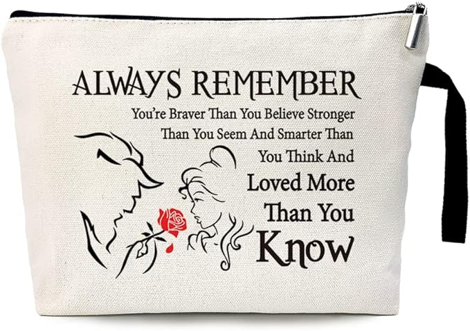 Beauty Beast Story Funny Cosmetic Bag, for Travel Toiletry Zipper Storage Pouch Makeup Bag, You Are Braver Stronger Than You Think, Beauty Beast Inspired Gifts, Beauty Beast Movie Fans Gifts