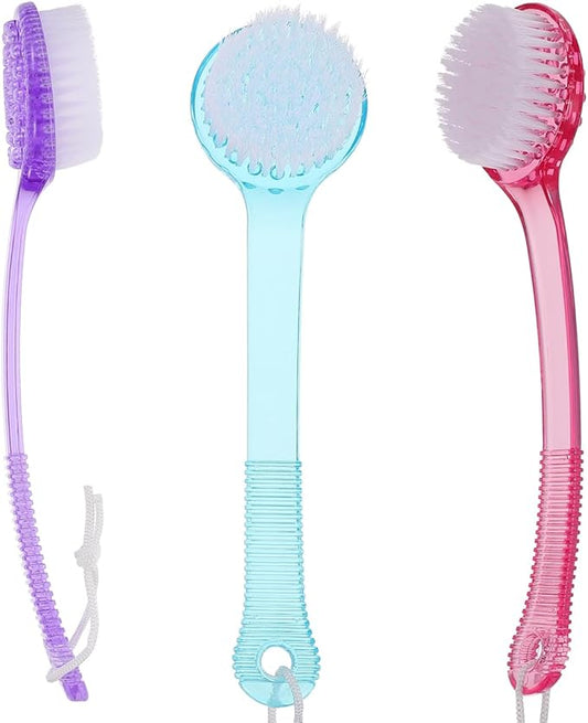 Back Scrubber for Shower, 3pcs Shower Brush Long Handle with Bristles for Skin Exfoliating Bath, Body Exfoliator Massage Bristles Suitable for Wet or Dry, Random Color