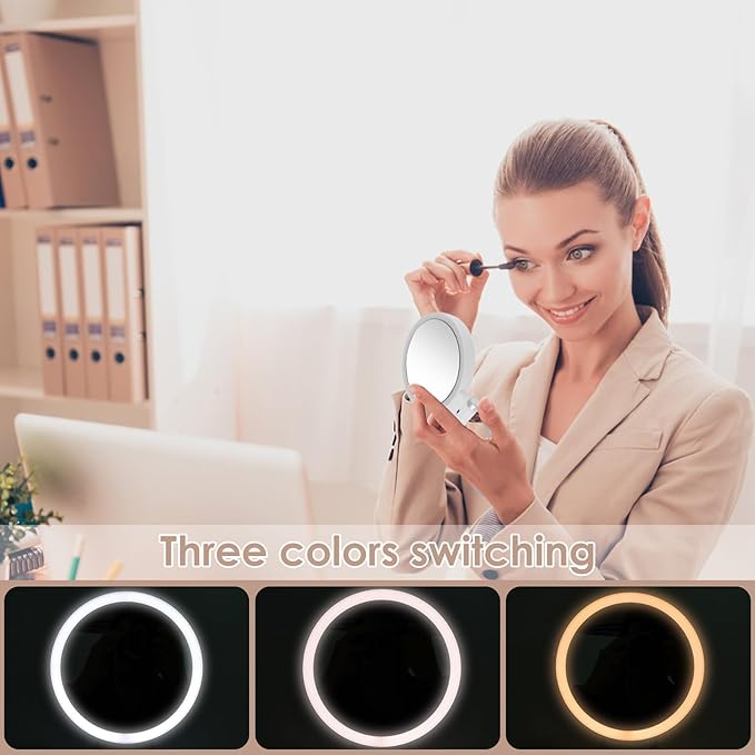 30X Magnifying Mirror with Light 360° Rotating Lighted Makeup 3 Lighting Modes Lighted Magnified Mirror 1000mAh Rechargeable Magnified Makeup for Women Girls