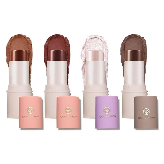 YOUNG VISION Cream Contour Sticks Collection,4 Colors for Face Blush, Bronzer and Highlighter Makeup, Blendable, Lightweight
