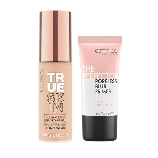 Catrice | True Skin Foundation 04 & The Perfector Poreless Blur Primer Bundle | Full Coverage Makeup | Vegan & Cruelty Free