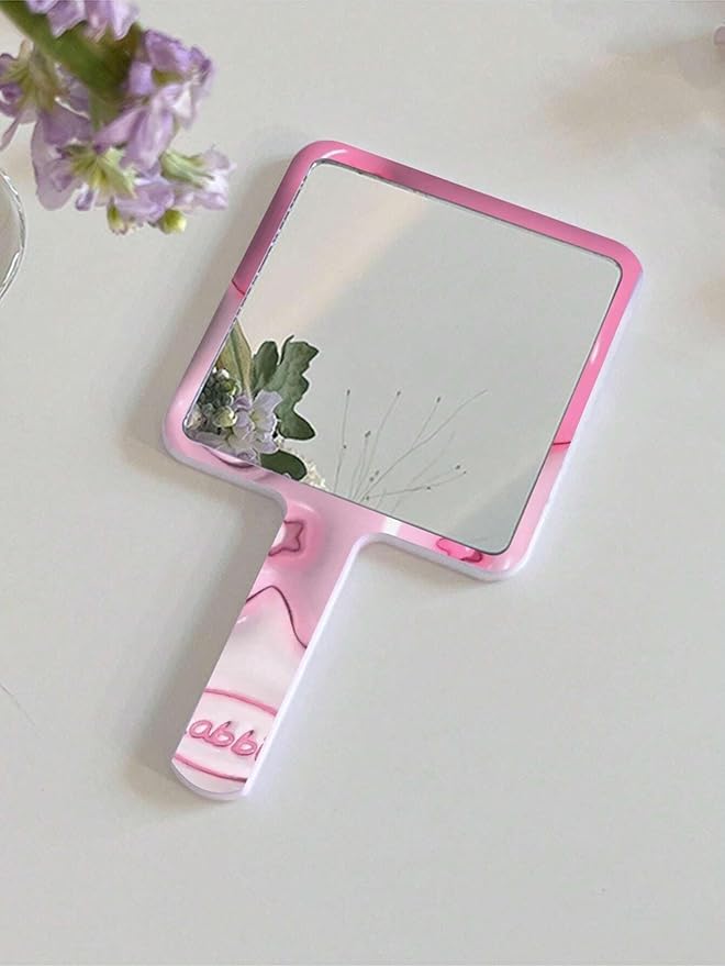 2pcs Cute Pink Rabbit Handheld Makeup Mirror Kawaii Bunny Square Glass Portable Cosmetic Mirror for Skincare Travel (2pCS)