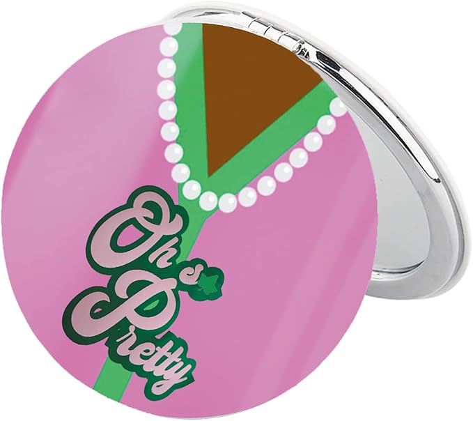 BEKECH OH Pretty Gift Pink and Green Pearl Compact Mirror Sorority Gift Greek Sorority Makeup Mirror