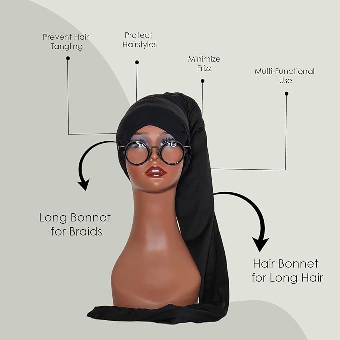 Bonnetail for Women, Long Bonnet for Ponytails, Hair Care, Bonnetail for Sleeping with Ear Slots