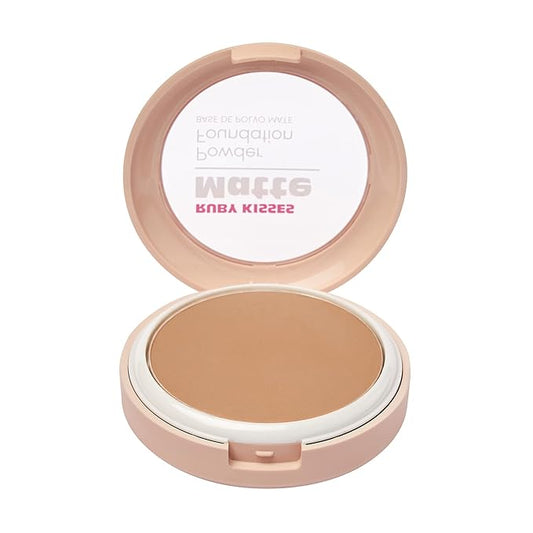 Ruby Kisses Face Powder Foundation, Pressed Compact Makeup Setting Powder, Full Coverage Matte Lightweight, Long-Lasting, Perfect Finishing Powder, Portable, Convenient, Sponge & Mirror (Rich Beige)