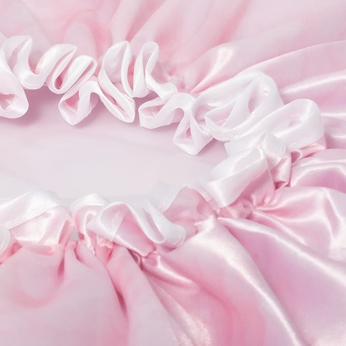 Aquior Shower Caps, Reusable Shower Cap for Women, Double Layer Waterproof Bonnet Hair Cap, Large Size for All Hair Lengths,for Girls Spa Home Salon Use (Pink Cloud)