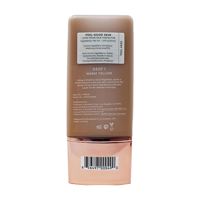 Profusion Cosmetics Lightweight Liquid Foundation for a Flawless and Elegant Radiance, Breathable Makeup for Improves Uneven Skin Tone, Cruelty-Free - Deep 1