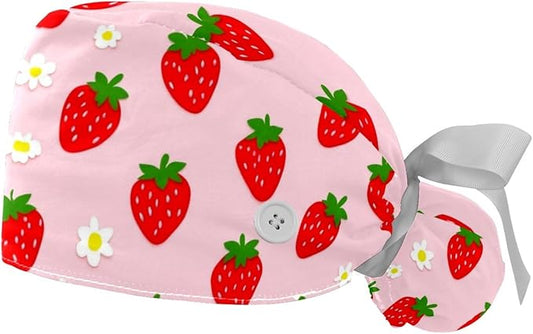 2 PCS Bouffant Cap with Button Ponytail Pouch Working Cap Sweatband Adjustable Surgical Cap Black and White Cow