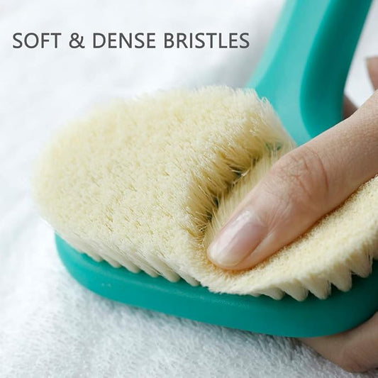 Upgraded Bath Body Brush with Comfy Bristles Long Handle Gentle Exfoliation Improve Skin's Health and Beauty Bath Shower Wet or Dry Brushing Body Brush (14 inch, Green)