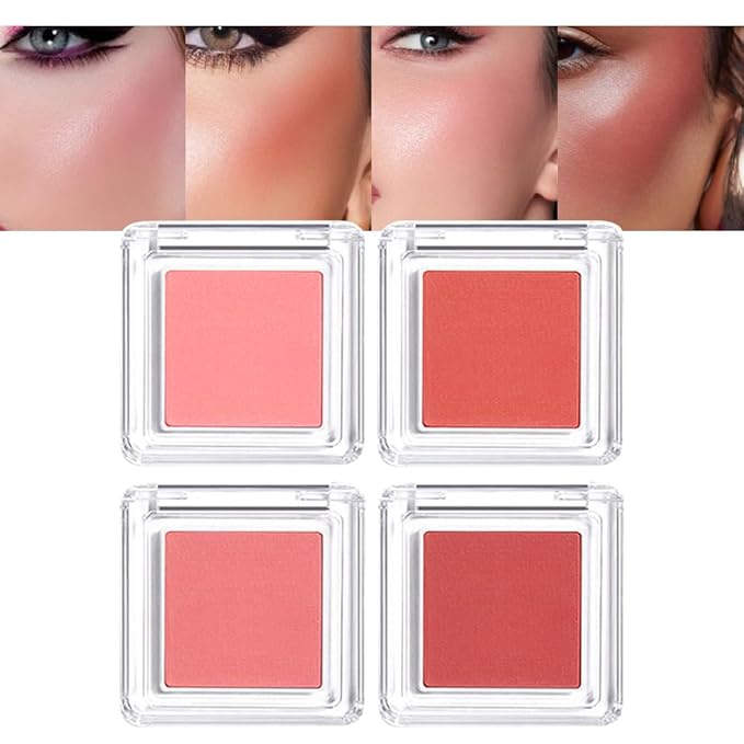 4 Color Matte Blush Palette - Buildable, Long-Lasting Pressed Powder Blusher with Brush, Cruelty-Free, Vegan, Compact Design for a Bright, Healthy Glow, Gift Set for Women
