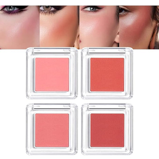 4 Color Matte Blush Palette - Buildable, Long-Lasting Pressed Powder Blusher with Brush, Cruelty-Free, Vegan, Compact Design for a Bright, Healthy Glow, Gift Set for Women