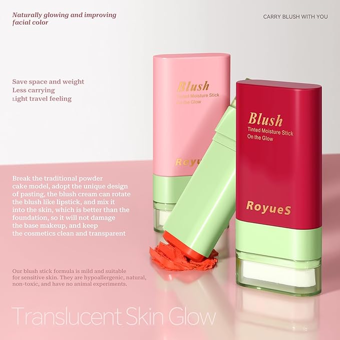 Mysense Cream Blush Stick with Built-in Brush, Multi-use Makeup Blush Stick for Cheeks Eyes Lips, Moisturizing Natural Matte Blush Makeup Waterproof Long-Lasting, 02 Orange