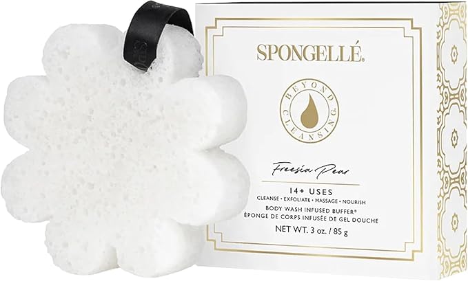 Spongelle Wild Flower Buffer Body Scrubber Bundle with Box | Bath & Shower Loofah for Women | Exfoliator with Body Wash Infused | 14+ uses (Bulgarian Rose, French Lavender, Freesia Pear)