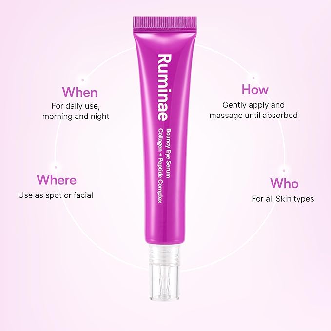 Bouncy Eye Serum | Under Eye Serum with Dual Collagen & 12 Peptides | Jelly Formula for Puffiness & Hydration | Gentle Korean Skincare (1.01 fl oz / 30ml)