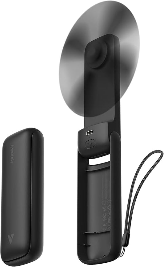 Aecooly Slim Portable Fan, Thin Handheld Fan, USB Rechargeable Mini Personal [24H Max Cooling Time], Battery Powered Small Foldable Pocket for Travel, Summer, Gifts for Women&Men, Girls -Black